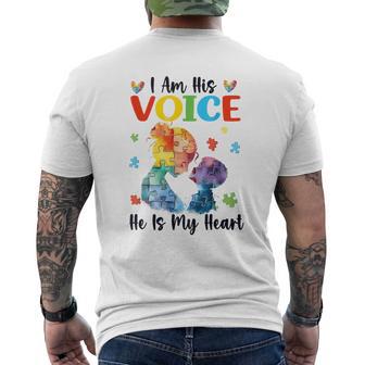 I Am His Voice He Is My Heart Autism Awareness Month Men's T-shirt Back Print - Seseable