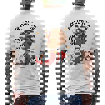 Wait Your Turn Fat Boy Turkey & Santa Xmas Thanksgiving Men's T-shirt Back Print - Monsterry