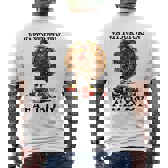 Wait Your Turn Fat Boy Turkey And Santa Sign Men's T-shirt Back Print - Monsterry