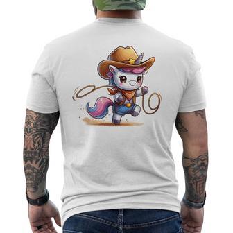 Western Rodeo Cowboy Hat Unicorn Texas Animals Men's T-shirt Back Print - Thegiftio UK