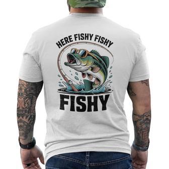 Youth Boy Here-Fishy Fishing- Toddler Small Mouth Bass Men's T-shirt Back Print | Mazezy