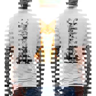 キツネ アニマル柄 グラフィック ポートレート イラスト 幾何学 キツネ メンズTシャツ バックプリント - Kawaiitshirt