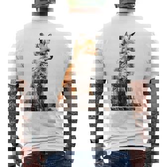 キツネ アニマル柄 モチーフ 抽象 イラスト 描画 狐 メンズTシャツ バックプリント - Kawaiitshirt