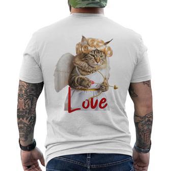 キューピッドコスチュームを着た面白い猫、聖バレンタインの猫の自撮り。 メンズTシャツ バックプリント - Kawaiitshirt