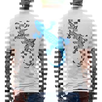 トライバル バティック パターン ヤモリトカゲ デニムブルーtシャツ メンズTシャツ バックプリント - Kawaiitshirt