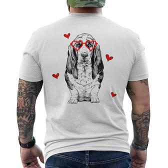 バセットハウンド ハートグラス バレンタインデー 犬 ママ メンズTシャツ バックプリント - Kawaiitshirt