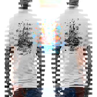 バルセロナのサグラダ ファミリアの美しいイラスト メンズTシャツ バックプリント - Kawaiitshirt