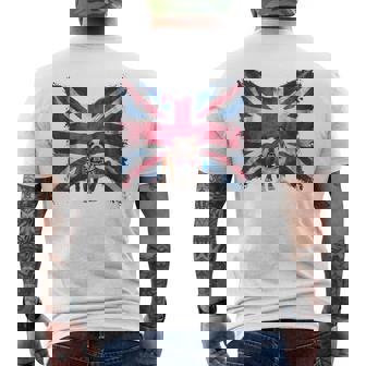 ユニオンジャックバンダナをかぶったブリティッシュブルドッグ、かわいい英国国旗。 メンズTシャツ バックプリント - Kawaiitshirt