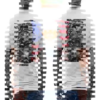 三毛猫 オレンジ猫 ねこ バイク 星条旗 アメリカ メンズTシャツ バックプリント - Kawaiitshirt