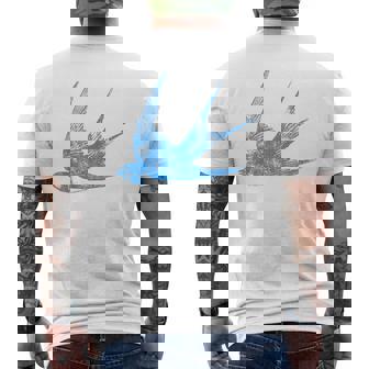 古びたツバメの青い鳥 シルエット 鳥 鳥 イラスト メンズTシャツ バックプリント - Kawaiitshirt