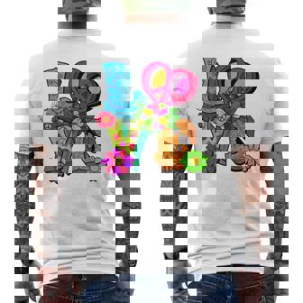 明るくカラフルな愛と平和 ピースサイン フラワートップ メンズTシャツ バックプリント - Kawaiitshirt