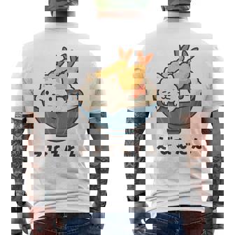 海老天丼 天丼 えび ご飯 ねこ 白猫 天丼好き 猫好き おもしろ かわいい猫 イラスト 猫キャラ 癒し 系 メンズTシャツ バックプリント - Kawaiitshirt