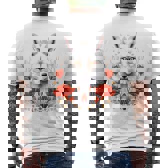 狐 アニマル柄 モチーフ 図面 イラスト 自然 狐 メンズTシャツ バックプリント - Kawaiitshirt