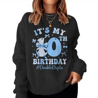 10 Year Old It's My 10Th Birthday Girl Blue Coquette Bow Women Sweatshirt - Thegiftio UK