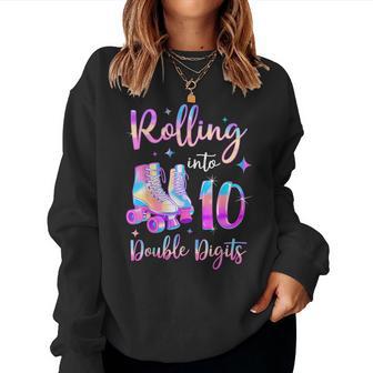 10 Years Old Birthday Girl Rolling Into 10Th Double Digits Women Sweatshirt - Thegiftio UK