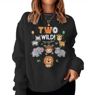 2Nd Birthday Boy Girl Two Wild Jungle Zoo Animals Birthday Women Sweatshirt - Thegiftio UK