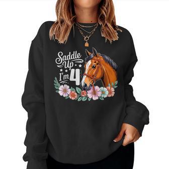 4Th Horse Birthday Four Years Old Girls Horses Birthday Women Sweatshirt - Thegiftio UK