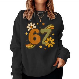 67 Meme Fall Autmn Groovy Retro 70S Six Seven Boho Flower Women Sweatshirt - Thegiftio