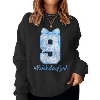 9 Year Old Birthday Girl Coquette Bow 9Th Birthday Women Sweatshirt - Thegiftio UK