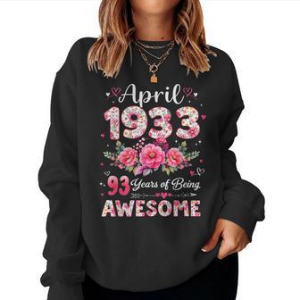 93歳 1933年4月 花柄 93歳 誕生日 男性 女性 レディーススウェットシャツ - Kawaiitshirt