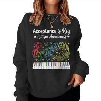 Acceptance Is Key Autism Awareness Music Piano Women Women Sweatshirt - Seseable