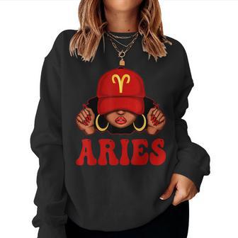 Aries Black Woman With Red Cap Zodiac Sign Birthday Women Sweatshirt - Thegiftio UK