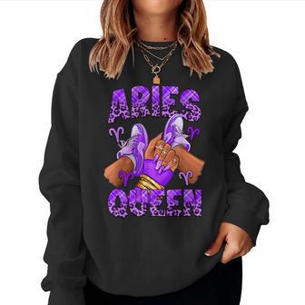 Aries Girl Zodiac Birthday Afro Queen Sneakers Nails Women Sweatshirt - Monsterry