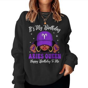 Aries Queen Black Woman Purple Cap Zodiac Sign Women Sweatshirt - Monsterry