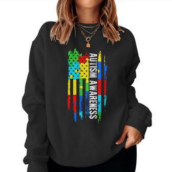 Autism Awareness Mom Dad Usa Flag Women Sweatshirt - Monsterry