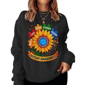 Autism Awareness Sunflower Respect Love Support Blue Autism Women Sweatshirt - Thegiftio UK