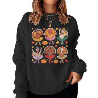 Autumn Ballerinas Dancing Cute Turkey Thanksgiving Girls Women Sweatshirt - Thegiftio UK