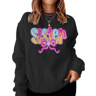 Baseball Sister Drip Ice Cream Baseball Bow Game Day Women Sweatshirt - Thegiftio UK