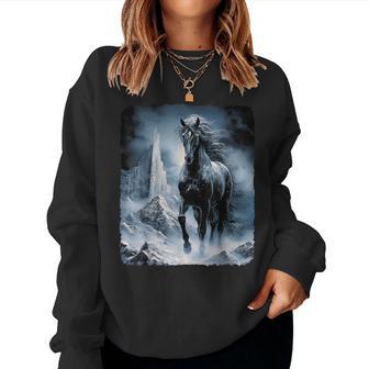 Beautiful Black Horse Running Through The Snow Women Sweatshirt - Thegiftio UK