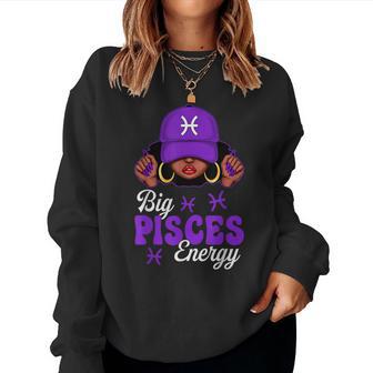Big Pisces Energy Black Woman Purple Cap Zodiac Sign Women Sweatshirt - Thegiftio UK
