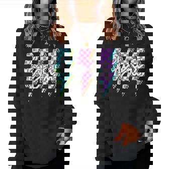 Big Sis Retro Checkered Lightning Bolt For Big Sister Girls Women Sweatshirt | Seseable UK