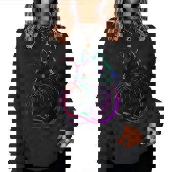 Black Cat Realistic Watercolor Cute Cat Paint Colorful Cat Women Sweatshirt - Thegiftio