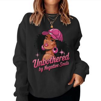 Black Queen Afro American Motivational Unbothered By Negative Souls -Adults Black Small Short Sleeve Cotton Polyester Women Sweatshirt - Monsterry