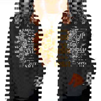 Blessed By God Loved By Jesus Fall Leaves Christian Cross Women Sweatshirt | Mazezy