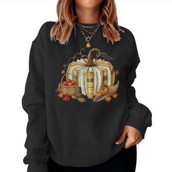 Book Pumpkin Fall Reading Thanksgiving Teacher Librarian Women Sweatshirt - Thegiftio