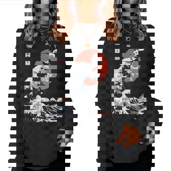 Bruh The Great Wave Kanagawa Japanese Surfing Panda Women Sweatshirt - Monsterry