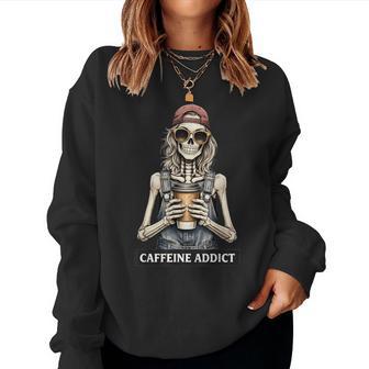 Caffeine Addict Taza De Café Con Diseño De Esqueleto Para Sudadera Mujer - Regaloses