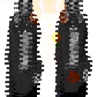 Cat Holding Sunflower Women Sweatshirt - Monsterry