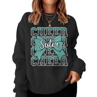 Cheer Sister Bow Sport Cheerleader Cheerleading Teal Blue Women Sweatshirt - Thegiftio