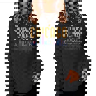 Chicago Illinois Il Night City Skyline Lights Women Women Sweatshirt - Thegiftio