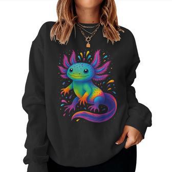 Colorful Rainbow Axolotl Graphic Cute Watercolor Axolotl Women Sweatshirt | Seseable UK