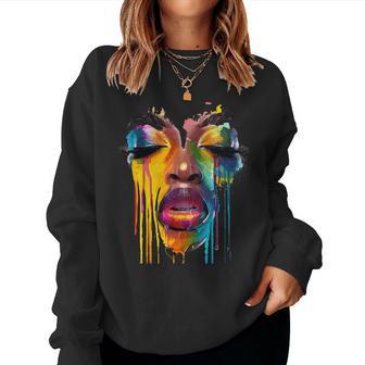 Cool African Woman Afro Color Painted Face Junenth Vibes Women Sweatshirt - Thegiftio UK