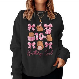 Coquette 10Th Birthday Girl Cute Capybara Bow 10 Year Old Women Sweatshirt - Thegiftio UK