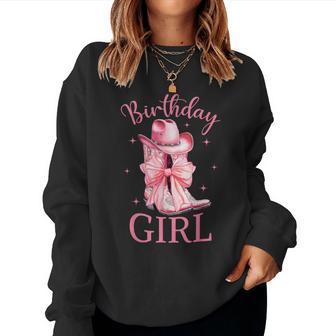 Coquette Bow Birthday Girl Cowgirl Pink Western Bday Party Women Sweatshirt - Thegiftio UK