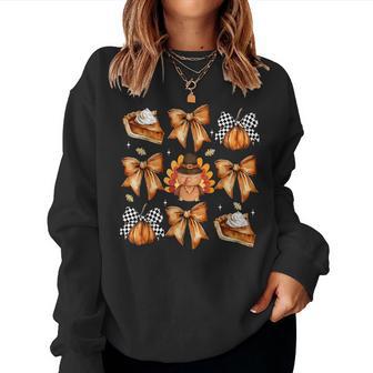 Coquette Bows Turkey Pumpkin Pie Thanksgiving Autumn Fall Women Sweatshirt - Thegiftio