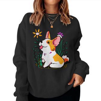 Corgi Con Plantas Y Flores Perro Cool Hombres Es Niños Retro Sudadera Mujer - Regaloses